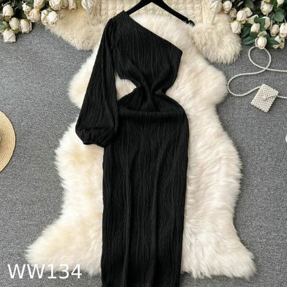 Victoria One Shoulder Solid Color Dress